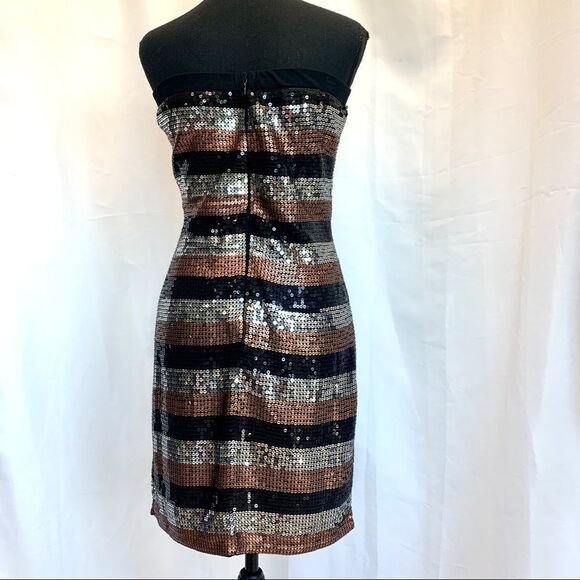 WILLOW And Clay sequin striped strapless dress cocktail party Vegas clubwear M - Picture 5 of 11